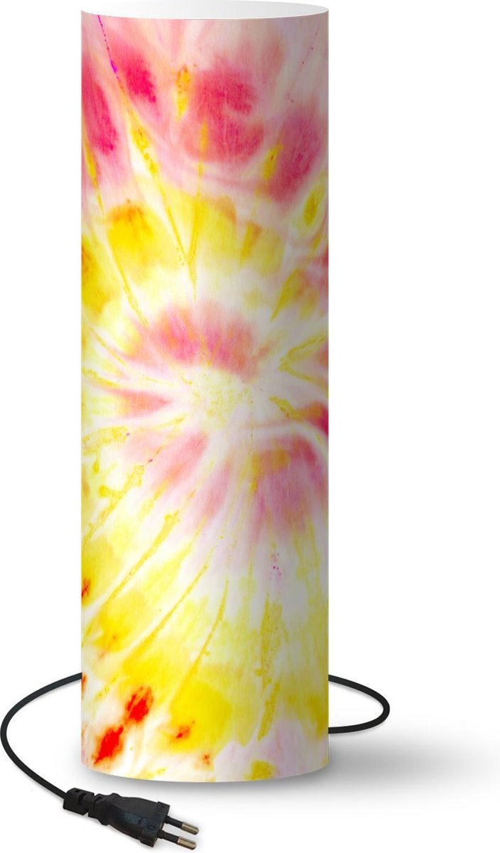Lamp - Nachtlampje - Tafellamp slaapkamer - Tie dye - Geel - Roze - 50 cm hoog - Ø15.9 cm - Inclusief LED lamp