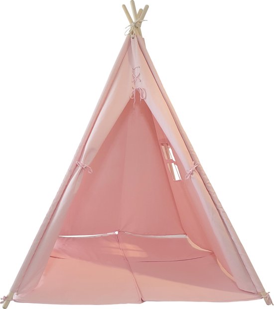 Sunny Alba Tipi Tent Pastel Roze - Wigwam Speeltent met ramen - 120x120x160cm - met Kussen kleed van Sunny. — afbeelding 2