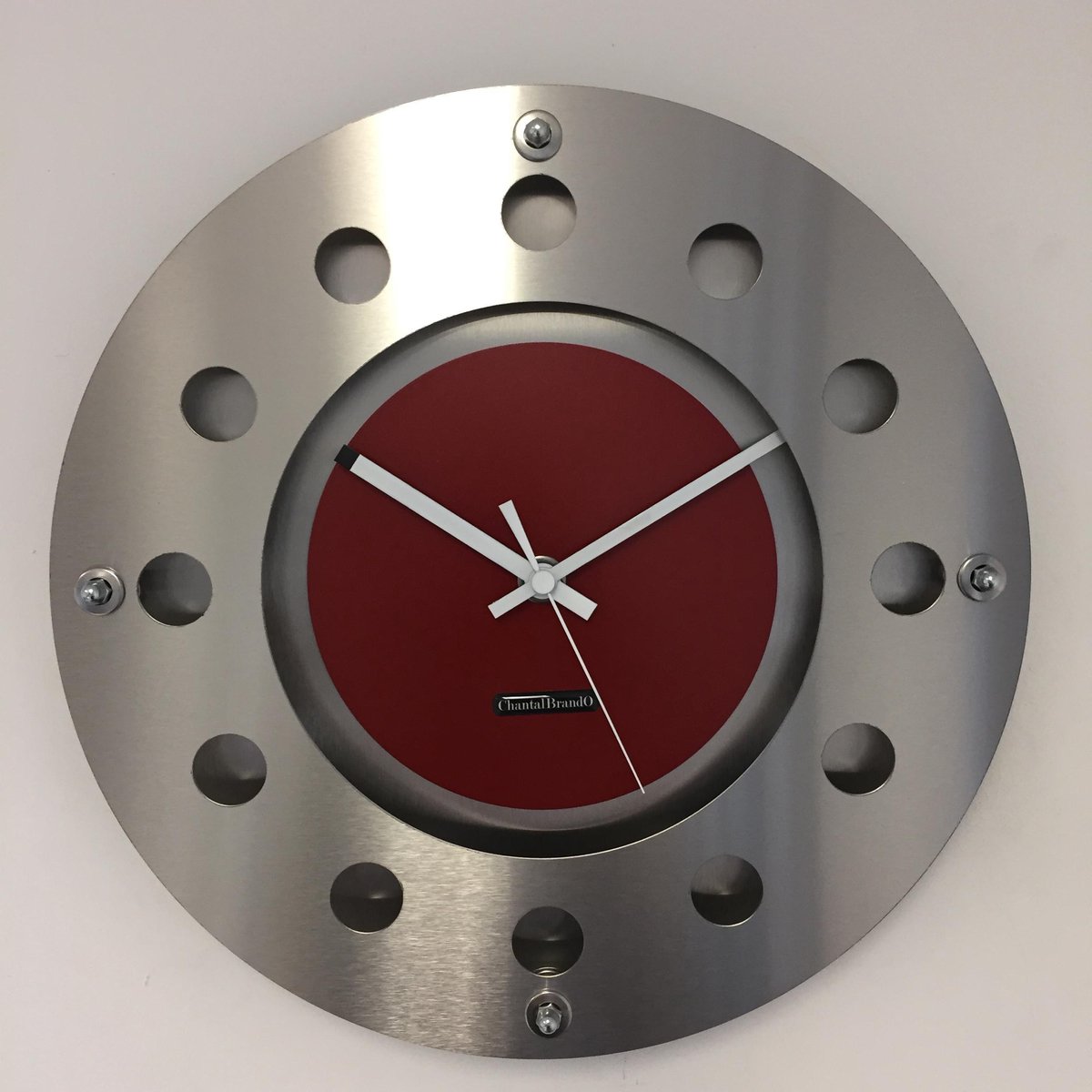 WANDKLOK MECANICA SMALL INNER CIRCLE RED WHITE MODERN DUTCH DESIGN HANDGEMAAKT 40 cm