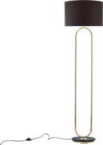 Mooie staande lamp met gouden frame en zwarte lampenkap - voet in marmer-look - met aan/uit knop
