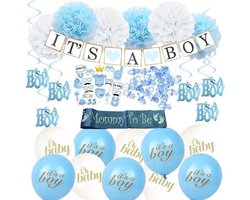 Versier Pakket It's a Boy babyshower versiering blauw Babydouche - Geboorte versiering jongen - Baby Shower decoratie - blauwe ballonnen - Sjerp