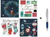 50 Luxe Vierkante Kerst- en Nieuwjaarskaarten met Pen - 10x10cm - Gevouwen kaarten met enveloppen