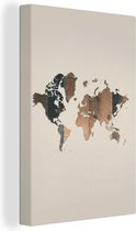 Wanddecoratie Wereldkaart - Houten plank - Bruin - Canvas - 60x90 cm