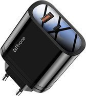 DrPhone ICON - Chargeur d' Power certifié - 9V 3A - 36W PD - Chargeur rapide sécurisé - Chargeur 2 ports - USB-C + USB femelle - Pour Apple / Samsung / HUAWEI / SONY / LG - Tablette & Smartphone - Zwart