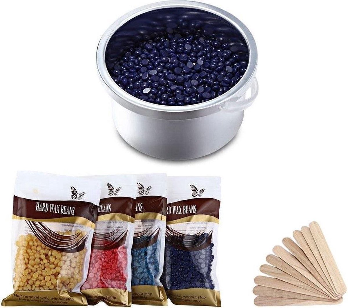 A&K Ontharingswax 4x100g Hars Beans + 40 Sticks - Ontharing Voor Harsapparaat - Heater Wax Hair Remover