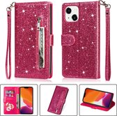 Glitter Bookcase voor Apple iPhone 13 | Hoogwaardig PU Leren Hoesje | Lederen Wallet Case | Telefoonhoesje | Pasjeshouder | Roze