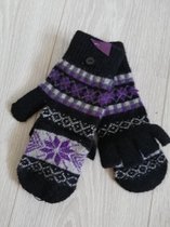 2 in 1 handschoenen en wanten zwart paars grijs
