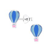 Joy|S - Zilveren Luchtballon oorbellen - 8 x 11 mm - blauw