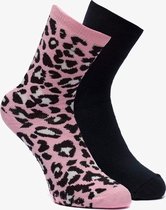 2 paar antislip sokken met luipaardprint - Roze - Maat 35/38