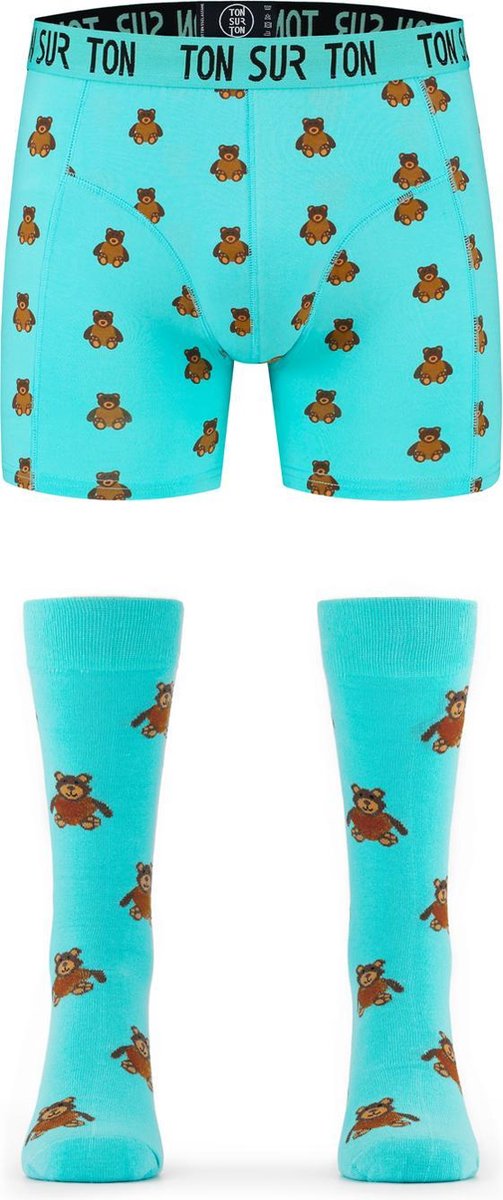 Ton Sur Ton - Kerstcadeau voor mannen - Cadeau voor man - Boxershort Heren - Valentijn cadeautje voor hem - Theodore L/41-46- Sokken en Boxershort