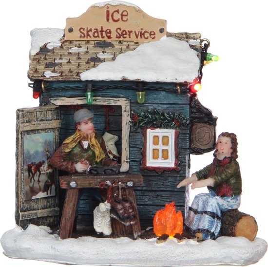 LuVille Kerstdorp Miniatuur Schaatsen Service - L11,5 x B9 x H11 cm