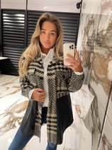 Jas/vest geruit, kleur camel/zwart, maat one size