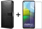 Motorola G9 Power hoesje bookcase met pasjeshouder zwart wallet portemonnee book case cover - 1x Motorola G9 Power screenprotector