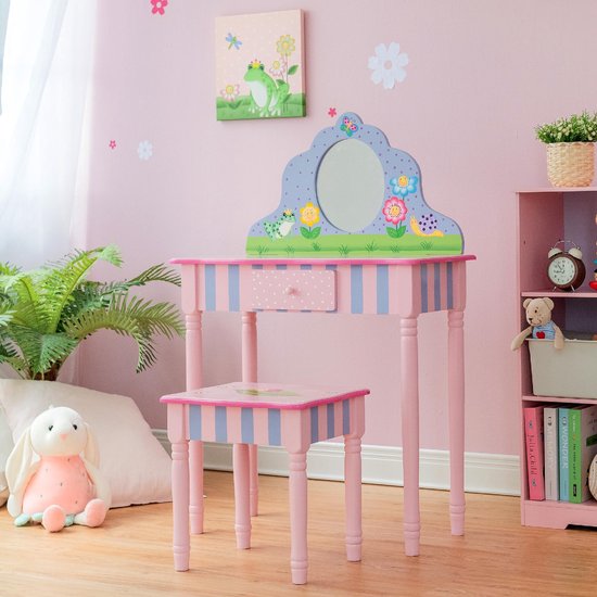 Roze houten kaptafel met stoel ️ Petite Amélie