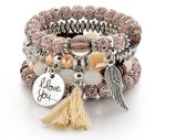 Akyol - I love you armband – Wit – Handgemaakte armband – Boho armband – Vriendschapsarmband – Kralenarmband –Leuk cadeau– 4-laags – Armbanden set