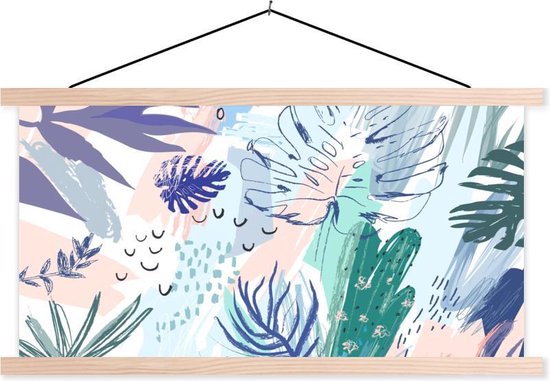 Porte-affiche avec affiche - Affiche scolaire - Été - Feuilles - Tropical - 60x30 cm - Lattes vierges