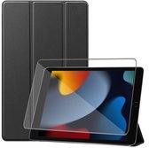 Tablet Hoes + Screenprotector geschikt voor iPad 2021 / 2020 / 2019 10.2 - Smart Cover Zwart