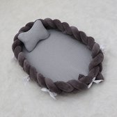 Babynestje|  babynestje grijs Velvet | gevlochten bumper| Kraammand| Velvet Grijs