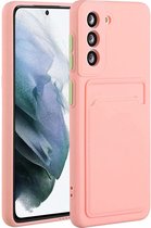 Telefoonhoes Geschikt voor: Samsung Galaxy S21 Ultra siliconen Pasjehouder hoesje - roze