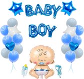 It's a boy MagieQ Babyshower Geboorte Jongen Versiering  - blauw baby decoratie - ballonnen versier pakket - ballonnen sjerp slinger