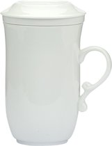 Theebeker koffiebeker bestaande uit witte beker met filter en deksel 220 ml.