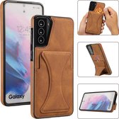 Samsung Galaxy S21 Plus Lederen Hoesje | Back Cover Telefoonhoesje | Pasjeshouder | Bruin
