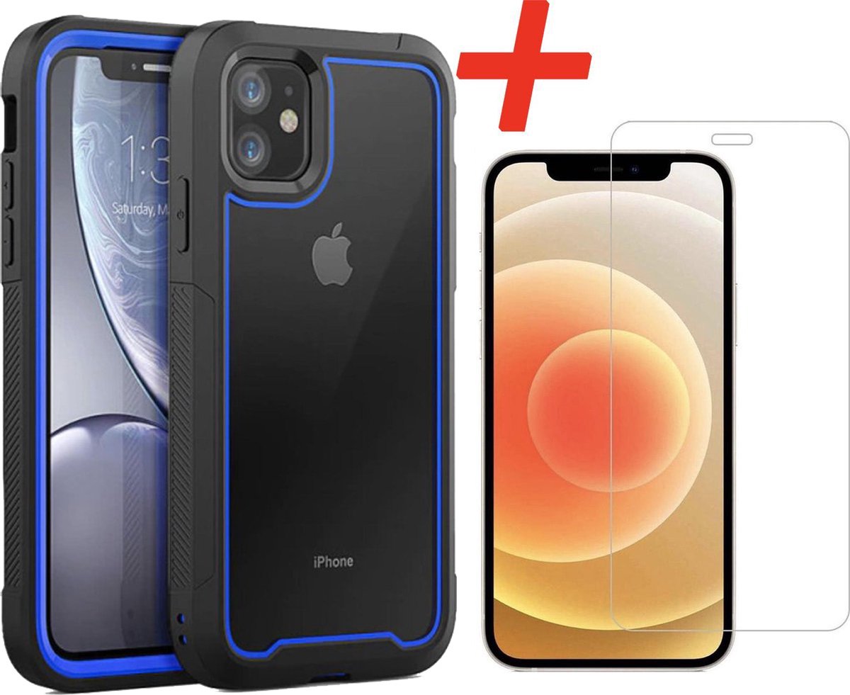 Backcover geschikt voor Apple iPhone 12 / 12 Pro - Blauw - Shockproof + Glas Protector
