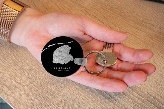 Sleutelhanger - Nederland - Friesland - Wegenkaart - Plastic - Rond - Uitdeelcadeautjes