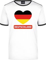 Deutschland wit/zwart ringer t-shirt Duitsland vlag in hart - heren - Germany landen shirt - supporter kleding L