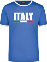 Italy supporter blauw/wit ringer t-shirt Italie met vlag - heren - Italie landen shirt - supporter kleding / EK/WK XL