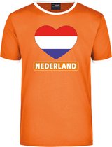 Holland oranje/wit ringer t-shirt Nederland vlag in hart - heren - Holland landen shirt - oranje supporter / fan kleding 2XL