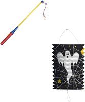 Treklampion 16 cm spook met lampionstokje - Halloween trick or treat lampionnen versiering