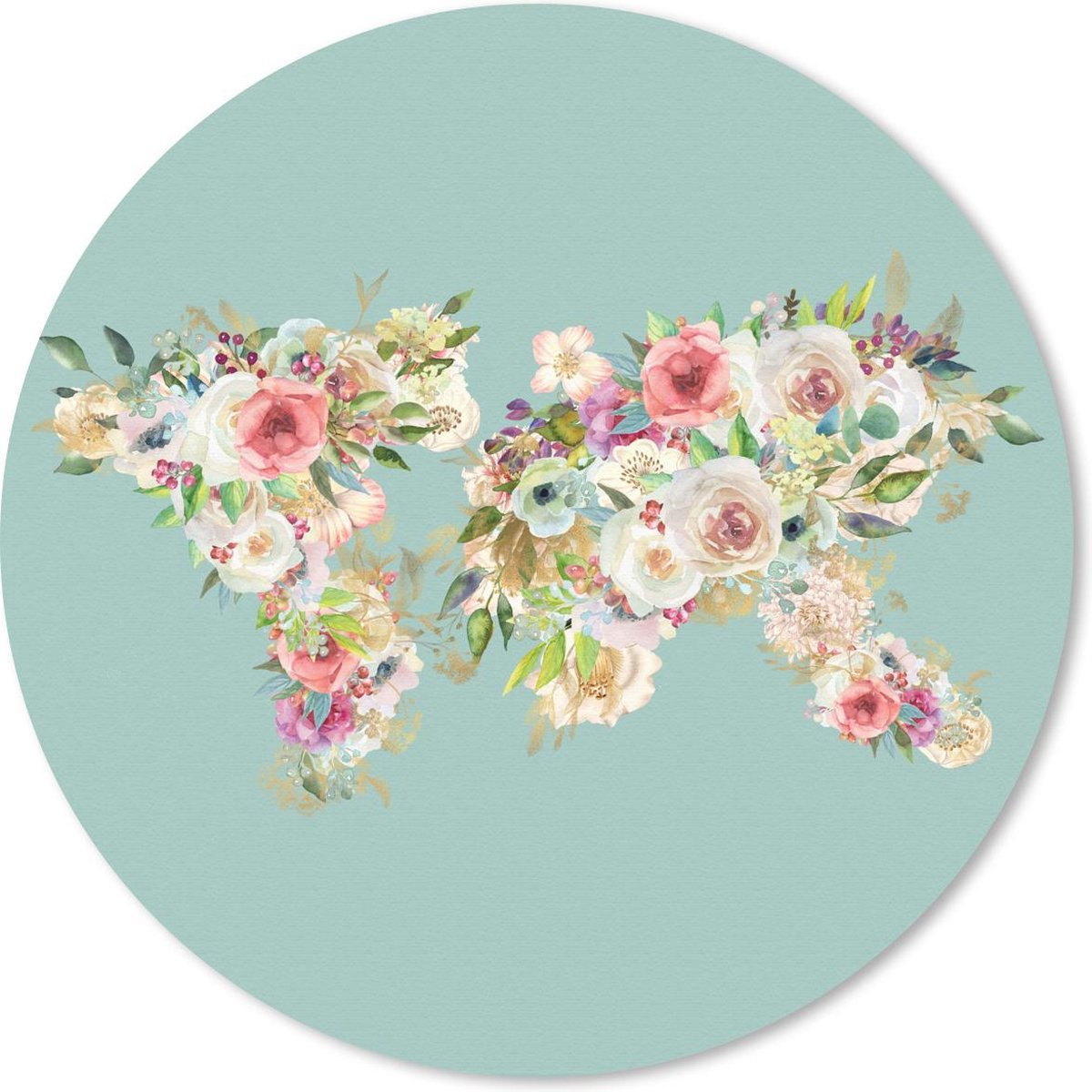 Muismat rond 50x50 cm - Mousepad Kaart - Wereld - Rozen - Groen - Ronde muismatten