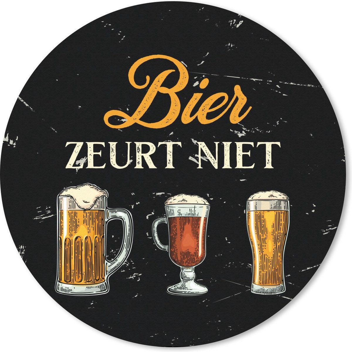 Muismat rond 50x50 cm - Mousepad Bier - Mancave - Vintage - Ronde muismatten - Cadeau voor man