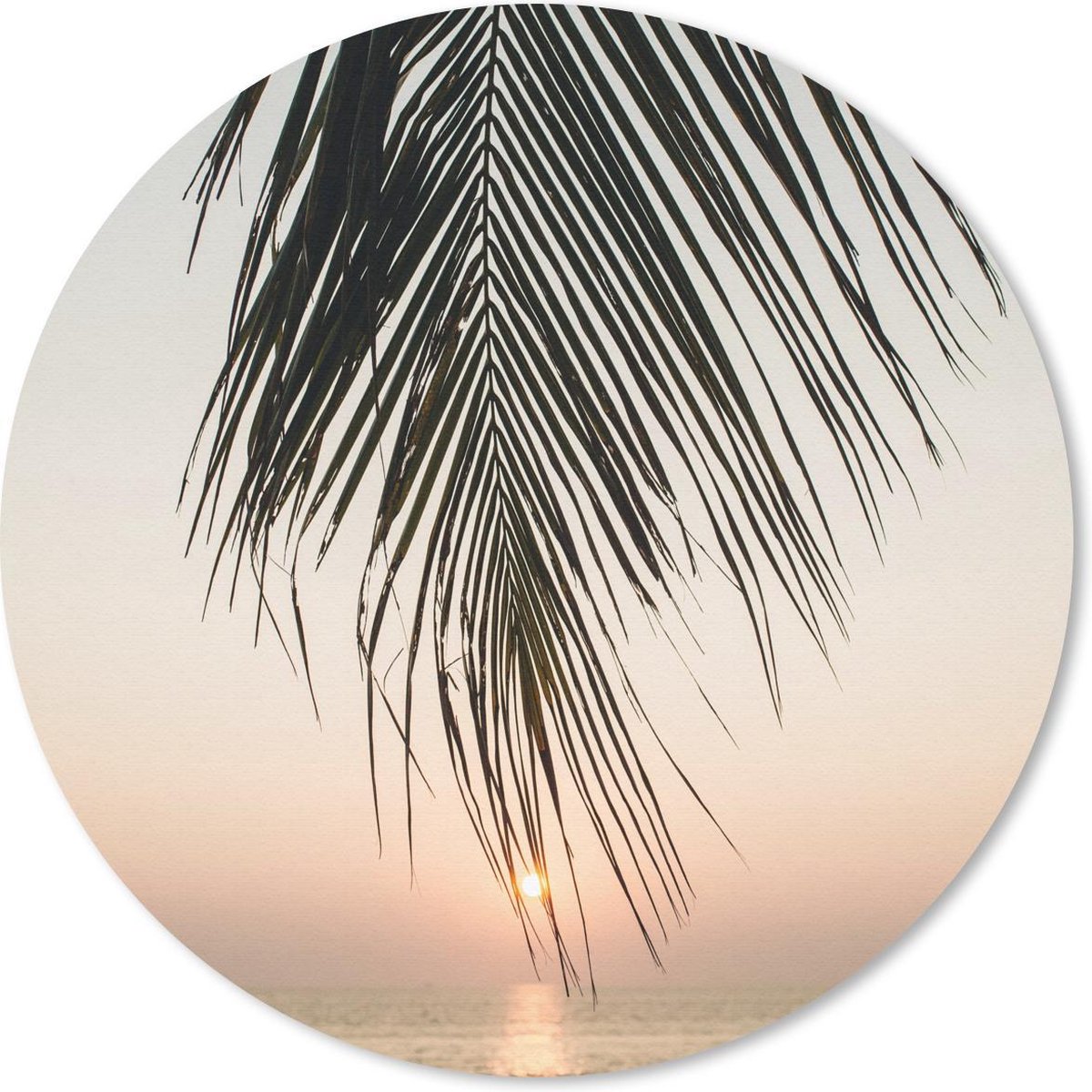 Muismat - Mousepad - Rond - Zon - Palmboom - Blad - 30x30 cm - Ronde muismat
