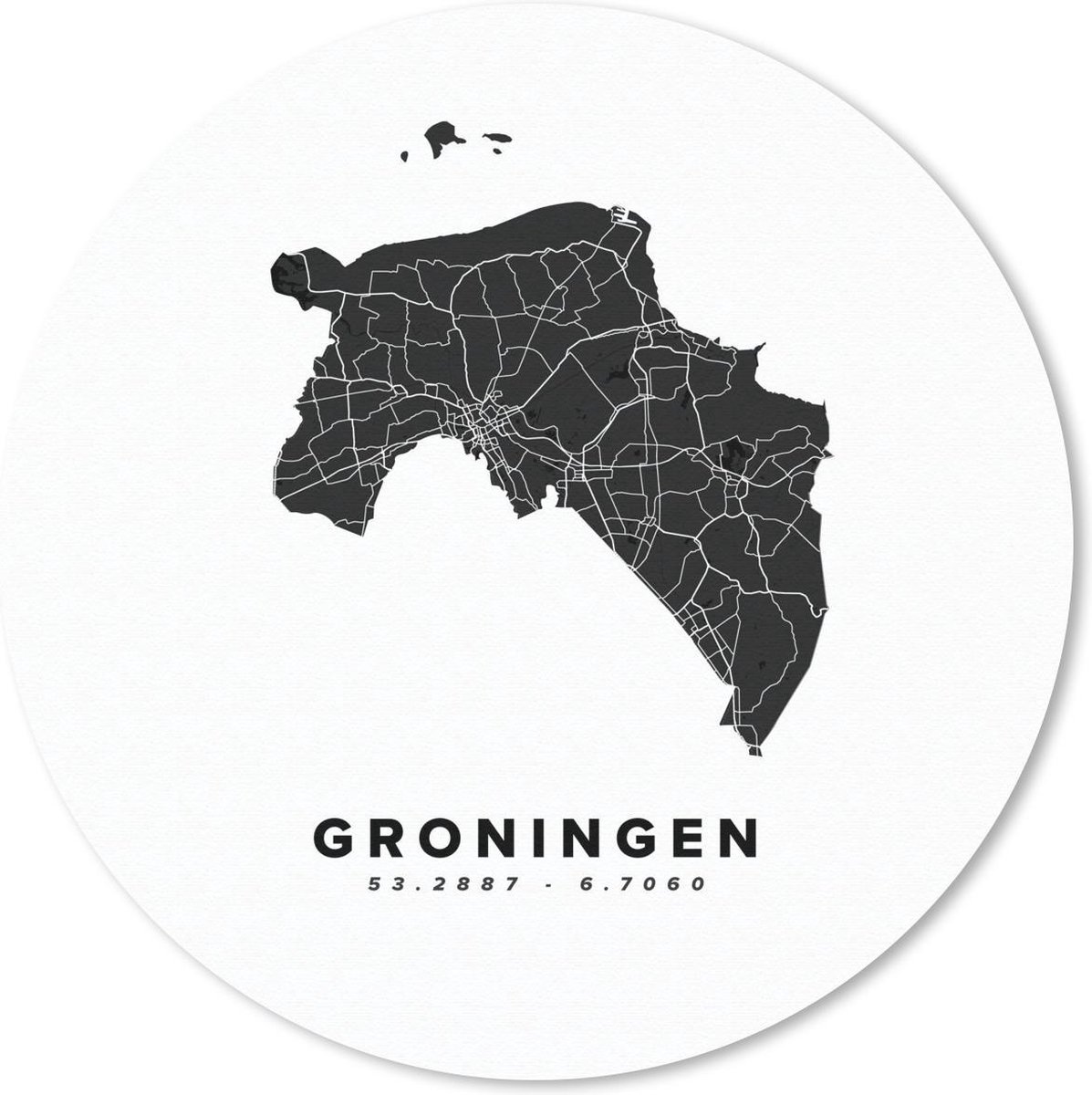Muismat rond 30x30 cm - Mousepad Groningen - Wegenkaart Nederland - Wit - Ronde muismatten
