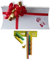 Schoencadeautje - Sinterklaas - Gondeldoosje - Stationery - Geel - Groen - Pennenset - Bureauset - Glitterpotlood - Glitterpen - Gum - Liniaal - Stift - Ingepakt cadeau - Kant en klaar sinter