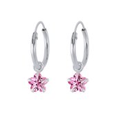 Joy|S - Zilveren bloem bedel oorbellen - kristal roze - oorringen
