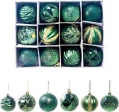 Speciale kerstballen - Uniek design - bijzondere kerstballen - 5.5cm - 12 stuks - Groen met goudkleurige kerstballen