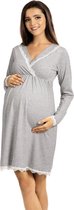 Lupoline zwangerschaps- en voedingsnachthemd met lange mouwen- grijs 36