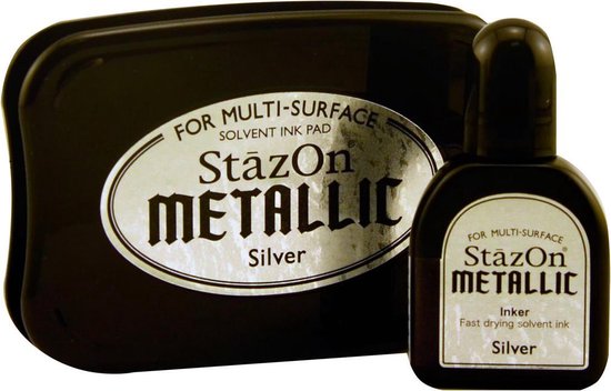 Stazon sneldrogend stempelkussen Metallic Silver incl navulling