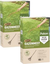 Pokon Bio Gazonmest - 2 x 2kg - Mest  - Geschikt voor 2 x 30m² - 120 dagen biologische voeding - Voordeelverpakking