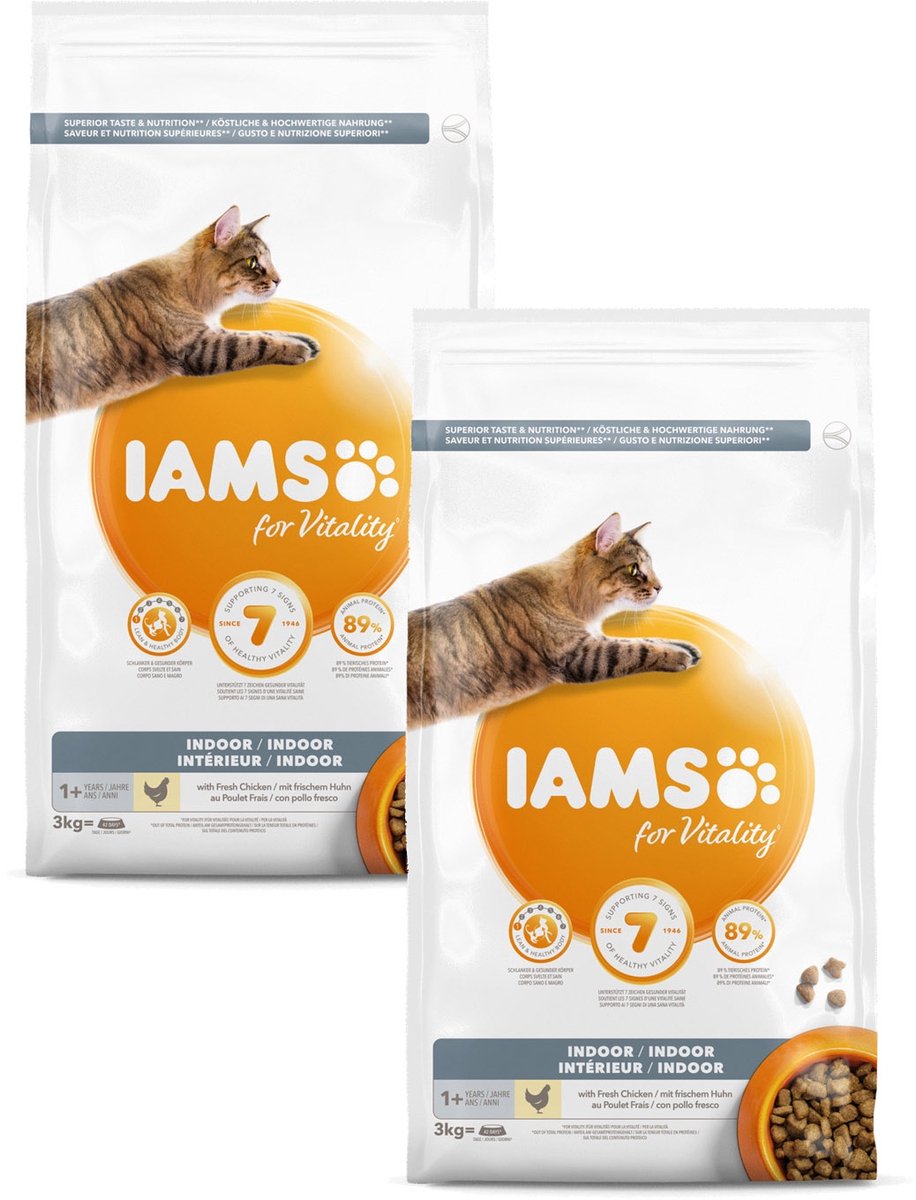 IAMS Iams Cat Adult Indoor - Kattenvoer - 2 x Kip 3 kg