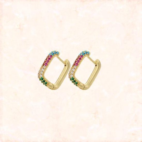 Jobo By JET - Hope earrings - Goud met gekleurde diamantjes - Dames oorbellen