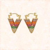 Jobo By JET - V earrings - Goud met gekleurde diamantjes - Dames oorbellen