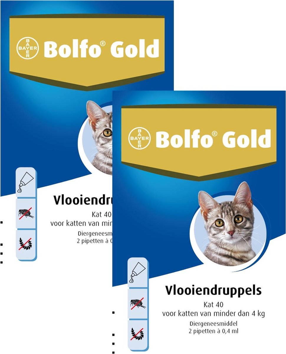 Bolfo Gold Kat 40 - Anti vlooienmiddel - 2 x 2 stuks 0 - 4 Kg - Bolfo Gold