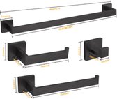 Badkamer Set 4 Delig - Badkamer Accessoires - WC Rolhouder - Handdoekrek - Badkamer - Haakjes Zelfklevend - Zwart - Zelfklevend