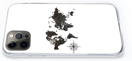 Coque iPhone 13 Pro - Wereldkaart - Or - Zwart - Rose des Vents - Siliconen