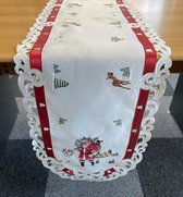 Tafelkleed - Kerst - Offwhite met rode rand en kerstman -Loper 170 cm