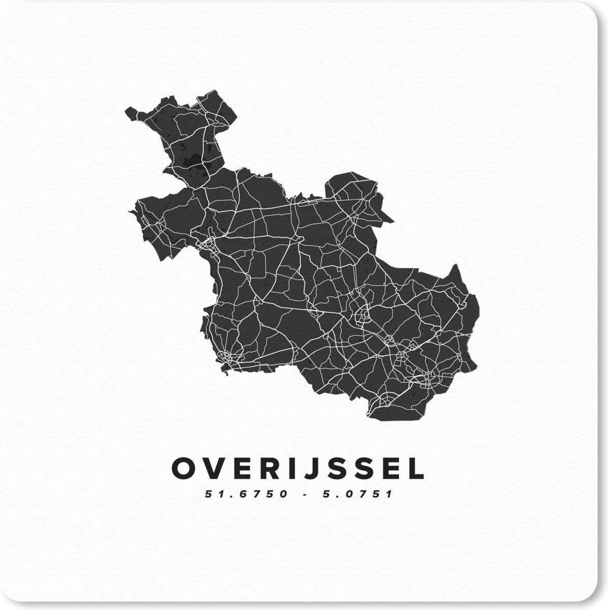 Muismat 30x30 cm - Mousepad Overijssel - Wegenkaart - Wit - Muismatten